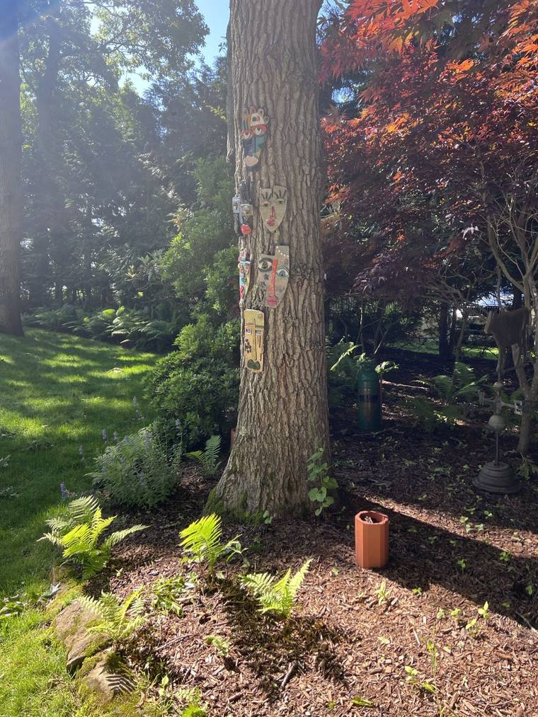 Hand-built ceramic garden piece by Sharyn Kohen